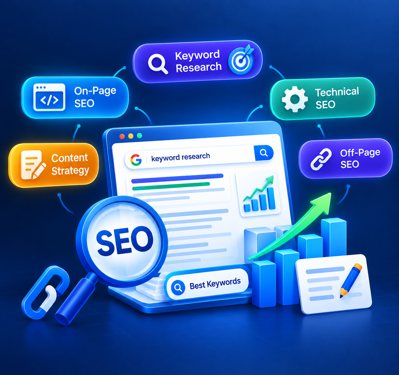 What is SEO - technical SEO, on-page SEO, off-page SEO, content and local SEO